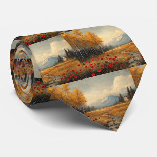 Vintage Herbstwiesenmalerei Mohnblumen Krawatte