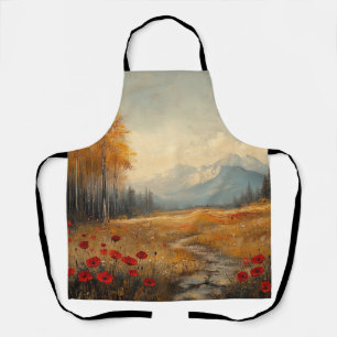 Vintage Herbstwiesenmalerei Mohnblumen Schürze