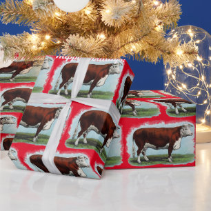 Vintage Hereford-Kühe auf rotem Papier Geschenkpapier