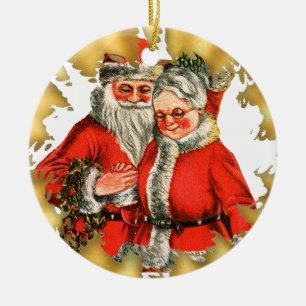 Vintage Herr-und Frau-Weihnachtsmann Keramikornament