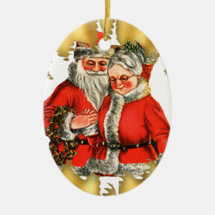 Vintage Herr-und Frau-Weihnachtsmann Keramikornament