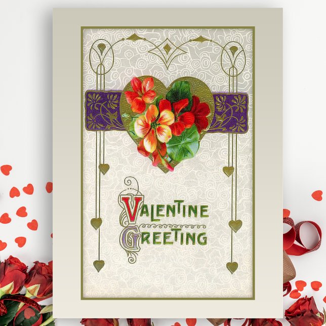 Vintage Herzen und Blume Valentine Postkarte (Von Creator hochgeladen)