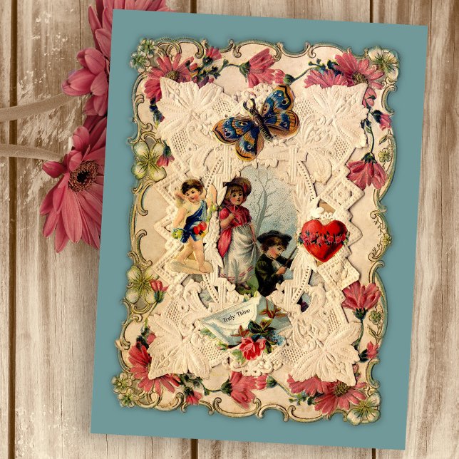 Vintage Herzen und Blume Valentine Postkarte (Von Creator hochgeladen)