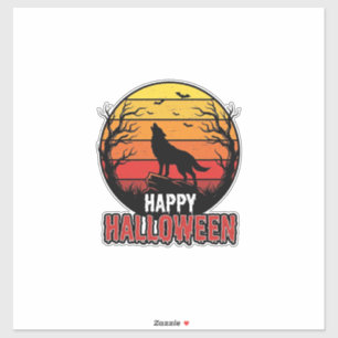 Vintage heulender Wolf Frohes Halloween-Vektordesi Aufkleber