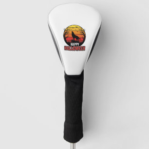 Vintage heulender Wolf Frohes Halloween-Vektordesi Golf Headcover