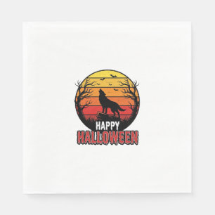 Vintage Heulender Wolf Frohes Halloween-Vektordesi Serviette