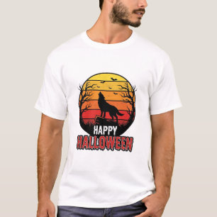Vintage Heulender Wolf Frohes Halloween-Vektordesi T-Shirt