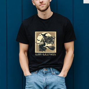 Vintage Hexe auf Besen Vollmond & Fledermäuse Hall T-Shirt