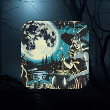 Vintage Hexe, die ein Cauldron-Halloween-Party umr