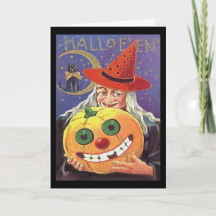Vintage Hexe Halloween Leere Grußkarte Karte