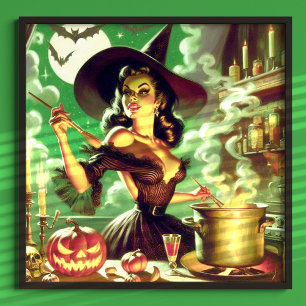 Vintage-Hexe Halloween Pin-Up Poster