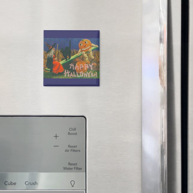 Vintage Hexe & Jack o' Lanterns Spielzeit Magnet (In Situ (Kühlschrank))