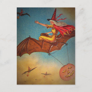 Vintage Hexe Postkarte