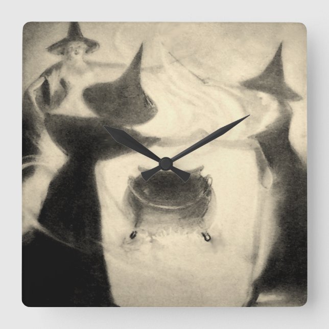 Vintage Hexe-Uhr Quadratische Wanduhr (Vorderseite)