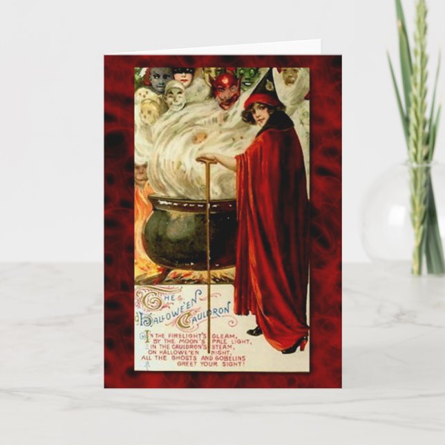 Vintage Hexe und Cauldron Karte (Vorderseite)