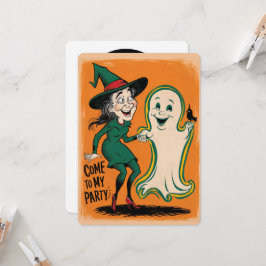 Vintage Hexe und Ghost-Halloween-Party Einladung
