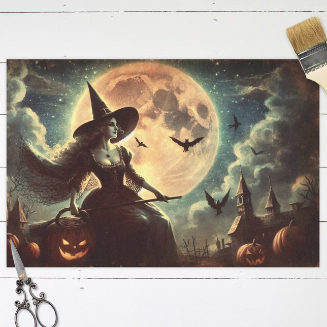 Vintage Hexe und MondHalloween-Dekoupage Seidenpapier (Von Creator hochgeladen)