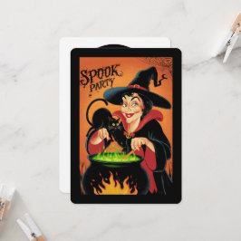 Vintage Hexe und Schwarze Katze Halloween Spooky P Einladung