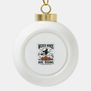 Vintage Hexen Halloween Besenstiel Kürbis Mond Kun Keramik Kugel-Ornament