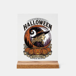 Vintage-Hexen-Halloween-Kürbis-Mond-Gravur-Kunst Acrylschild