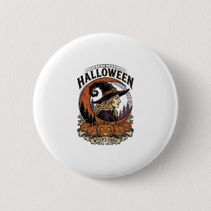 Vintage-Hexen-Halloween-Kürbis-Mond-Gravur-Kunst Button