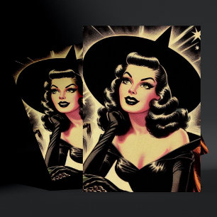 Vintage Hexen Pin Up Postkarte