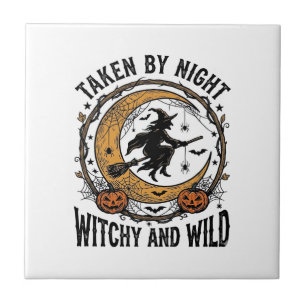 Vintage-Hexen-Shirt Genommene Hexe Halloween-Desig Fliese