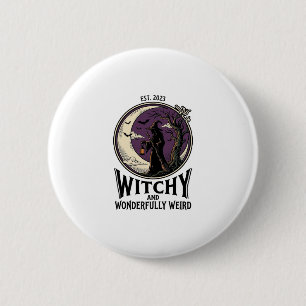 Vintage-Hexen-Shirt mit spooky Moon Halloween-Kuns Button