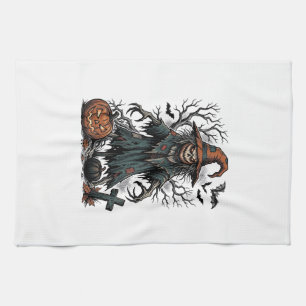 Vintage-Hexen-Vogelscheuche-Halloween-Kürbis-Shirt Geschirrtuch