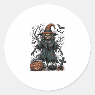 Vintage-Hexen-Vogelscheuche-Halloween-Kürbis-Shirt Runder Aufkleber