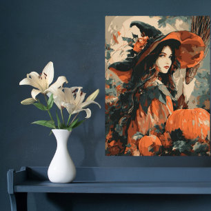 Vintage Hexenbesen Kürbis Elegantes Halloween Poster