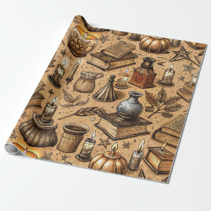 Vintage Hexenbücher & Kerzen Muster Geschenkpapier