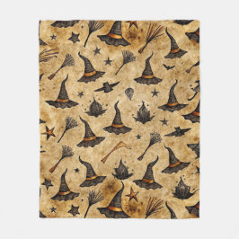 Vintage Hexenhats & Broomsticks Halloween Muster Fleecedecke