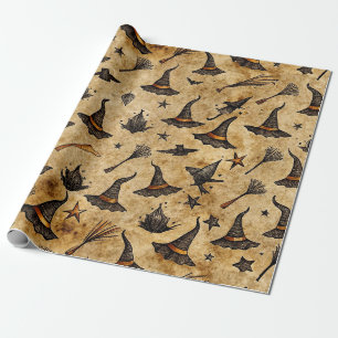 Vintage Hexenhats & Broomsticks Halloween Muster Geschenkpapier