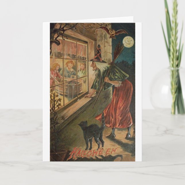 Vintage Hexenkarte Halloween Karte (Vorderseite)