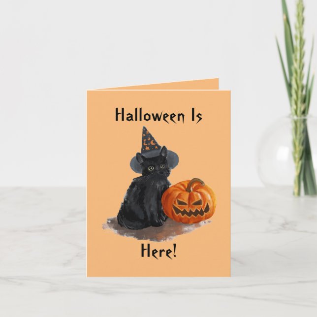 Vintage Hexenkatze Halloween-Karte Karte (Vorderseite)