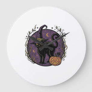 Vintage-Hexenkatze-Halloween-Vektor-Shirt-Design_1 Große Wanduhr