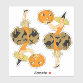 Vintage Hexenkunst-Deco-Hexe und KürbisHalloween Aufkleber