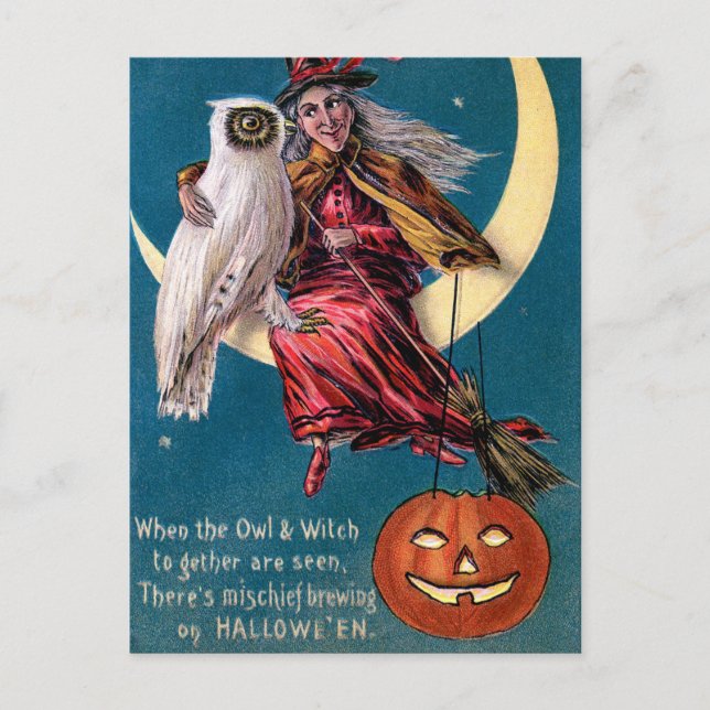 Vintage Hexenkürbis Halloween-Postkarte Feiertagspostkarte (Vorderseite)