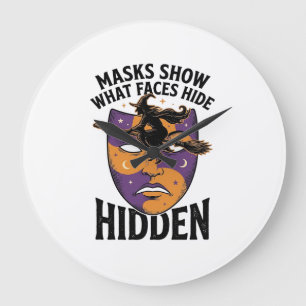 Vintage-Hexenmaske-Halloween-Gesichts-Illusionskun Große Wanduhr