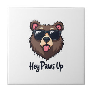 Vintage Hey Paws Up Bär mit Sonnenbrille Lustiger  Fliese
