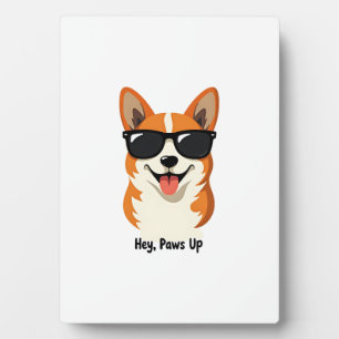 Vintage Hey, Paws Up Corgi mit Sonnenbrille Süßer  Fotoplatte