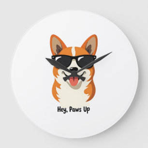 Vintage Hey, Paws Up Corgi mit Sonnenbrille Süßer Große Wanduhr