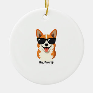 Vintage Hey, Paws Up Corgi mit Sonnenbrille Süßer Keramik Ornament