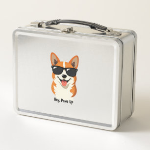 Vintage Hey, Paws Up Corgi mit Sonnenbrille Süßer  Metall Brotdose