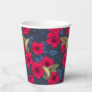 Vintage Hibiskus Botanik und Kolibri Pappbecher