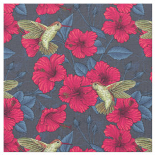 Vintage Hibiskus Botanik und Kolibri Stoff