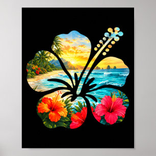 Vintage Hibiskusblüten Strand Sommer Aloha Poster