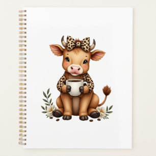 Vintage Highland Cow amateur de café Aquarelle Mig