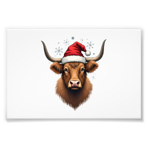 Vintage Highland Cow Weihnachtsdesign mit Santa H Fotodruck